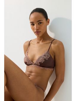 H&M - Women Brown Padded Soft Microfibre And Lace Bra