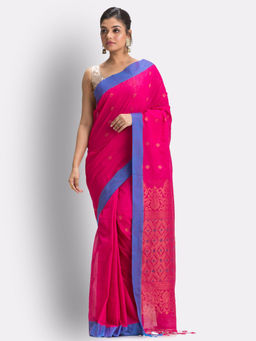 Angoshobha - Bright Pink Cotton Handloom Tangail Saree with Unstitched Blouse
