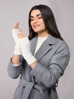 Twenty Dresses by Nykaa Fashion - Off White Knitted Textured Thumb Cut Out Winter Gloves
