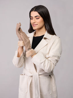 Twenty Dresses by Nykaa Fashion - Beige Faux Fur & Buckled Winter Gloves