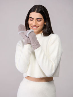 Twenty Dresses by Nykaa Fashion - Grey Self Textured Pocket Detail Open Finger Winter Gloves