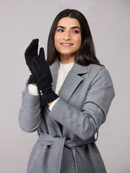 Twenty Dresses by Nykaa Fashion - Black Frill Edged Buttoned Winter Gloves