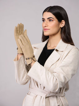 Twenty Dresses by Nykaa Fashion - Beige Solid Buckle Trim Winter Gloves