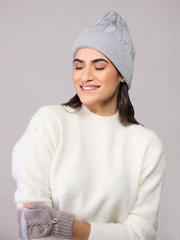 Twenty Dresses by Nykaa Fashion - Grey Cable Knitted Winter Beanie