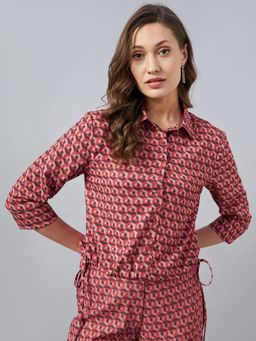 Marie Claire - Women Casual Red Color Shirt Collar Geometric Print