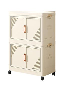 House of Quirk - Plastic Storage Bins for Closet Organizers Collapsible Storage Box-Beige (2 Layer)