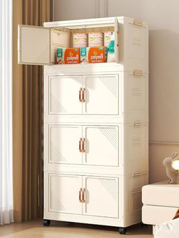 House of Quirk - Plastic Storage Bins for Closet Organizers Collapsible Storage Box-Beige (4 Layer)