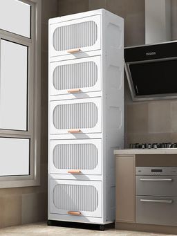 House of Quirk - Collapsible Storage Boxes with Wheels and Doors - White (5 Layer)