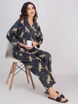Moomaya - Blue Printed Regular Fit Shirt and pyjama (Set of 2)