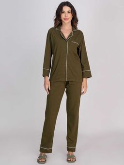 Moomaya - Green Solid Regular Fit Shirt and pyjama (Set of 2)