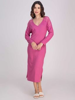 Moomaya - Pink Solid Regular Fit Night Dress