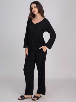 Moomaya - Black Solid Regular Fit Top and pant (Set of 2)