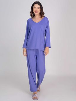 Moomaya - Purple Solid Regular Fit Top and pant (Set of 2)