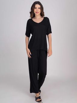 Moomaya - Black Solid Regular Fit Top and pant (Set of 2)