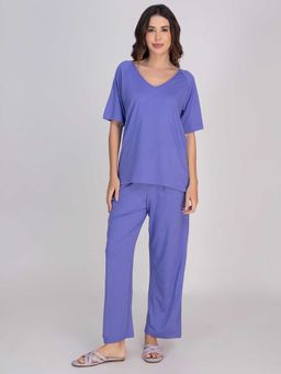 Moomaya - Purple Solid Regular Fit Top and pant (Set of 2)