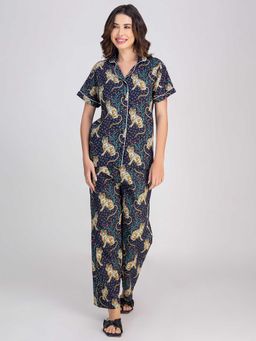 Moomaya - Blue Printed Regular Fit Shirt and pyjama (Set of 2)