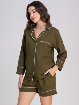 Moomaya - Green Solid Regular Fit Shirt and shorts (Set of 2)