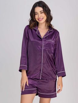 Moomaya - Purple Solid Regular Fit Shirt and shorts (Set of 2)