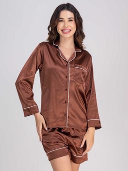 Moomaya - Brown Solid Regular Fit Shirt and shorts (Set of 2)