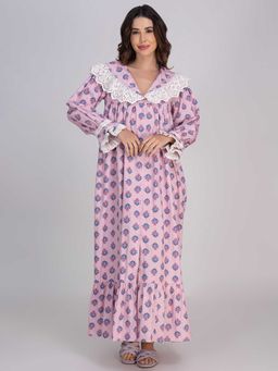 Moomaya - Pink Printed Regular Fit Night Dress
