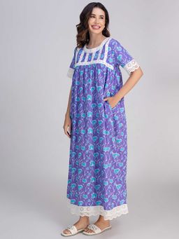 Moomaya - Purple Floral Regular Fit Night Dress