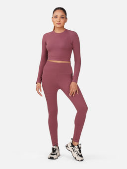 Wear Jukebox - Sculptflex Seamless Mauve Crop Top with Tights (Set of 2)