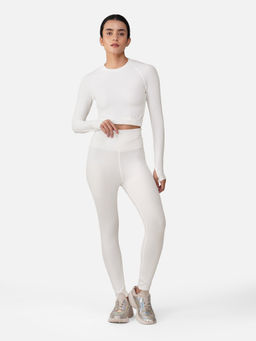 Wear Jukebox - Sculptflex Seamless White Crop Top with Tights (Set of 2)