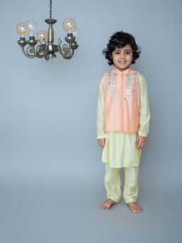 Mi Dulce An'ya - Peach Mirror Embroidered Boys Kurta with Pant & Jacket (Set of 3)
