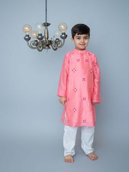 Mi Dulce An'ya - Coral All Over Embroidered Boys Kurta with Pant (Set of 2)