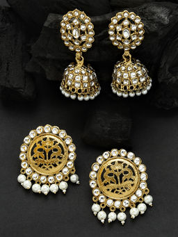 Fida - Ethnic Traditional Kundan And Pearl Drop Earrings Combo (Pack of 2)