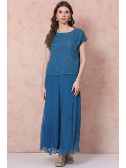 Rangriti - Petrol Blue Art Silk Short Suit (Set of 2)