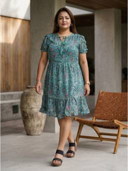 Fimonaa - Green Paisley Print Ruffle Dress