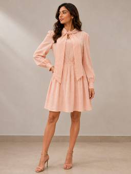 Fimonaa - Peach Evelyn Bow Neck Cotton Dress