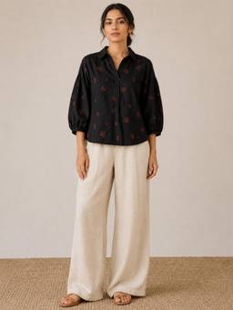 Scoup - Black Cotton Embroidered Top