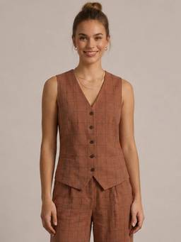 Scoup - Brown Linen Vest Top