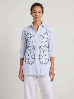 Scoup - Embroidered Blue Stripe Tunic Top