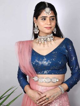 BeAbhika - Pink Stone Studded Kundan Jewellery Set