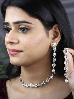 BeAbhika - White Kundan and Pearl Jewellery Set