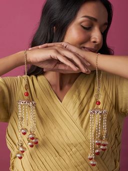 BeAbhika - Swastik Red Pearls Kaleeras