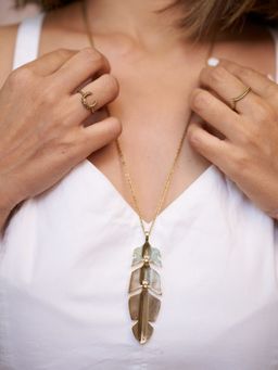 SOUL WORKS - Gold Feather Drop Long Chain Necklace