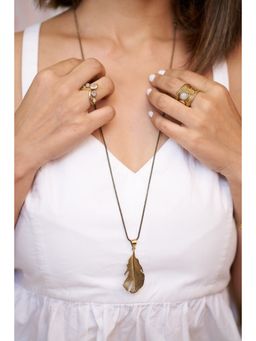 SOUL WORKS - Gold Boho Feather Long Chain Necklace