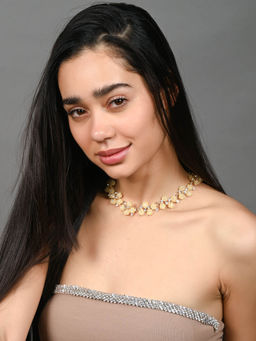 Odette - Yellow Alloy Floral Stone Studded Necklace