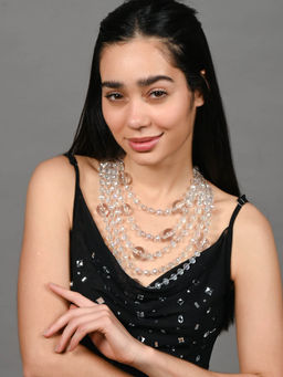 Odette - Clear Pearls Alloy Embellished Necklace