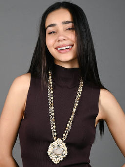 Odette - White and Golden Pearl Stone Alloy Necklace