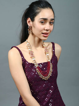 Odette - Pink Pearls Beads Kundan Layred Jewellery Set