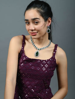 Odette - Dark Green Alloy Stone Studded Jewellery Set