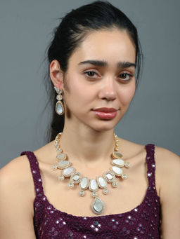 Odette - White Stone Alloy Gold Plated Jewellery Set