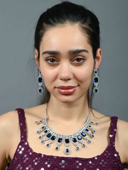 Odette - Blue Alloy Stone Studded Jewellery Set