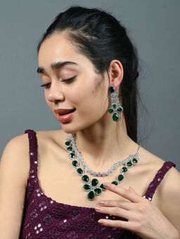 Odette - Dark Green Alloy Stone Studded Jewellery Set