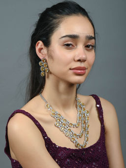 Odette - Yellow Alloy Stone Studded Jewellery Set